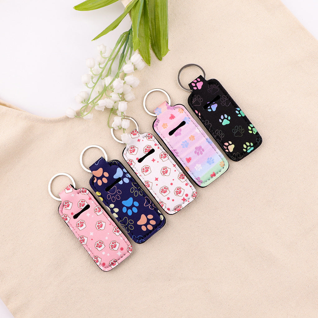 Paw Print Chapstick Holder Neoprene Functional Keychain 3pcs 2