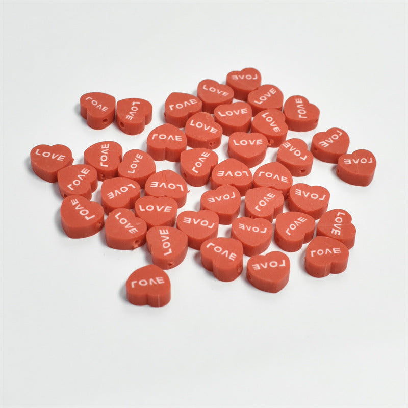 Heart Clay Beads 10mm Pink LOVE Letters Polymer 100pcs 7