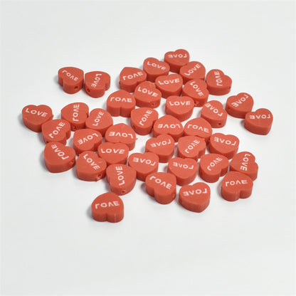 Heart Clay Beads 10mm Pink LOVE Letters Polymer 100pcs 7