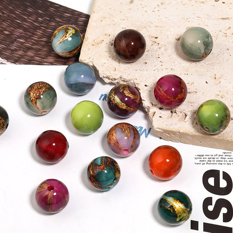 UV Plating Acrylic Beads 16mm Gilded Lacquer Painted Round 50pcs