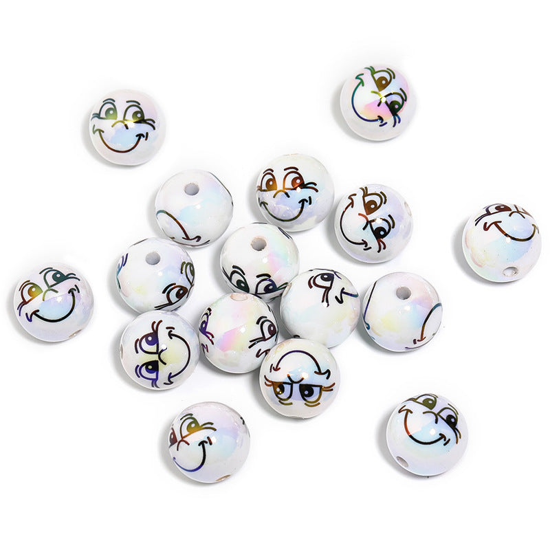UV Plating Round Acrylic Beads 16mm Funny Emoji Faces 50pcs 6