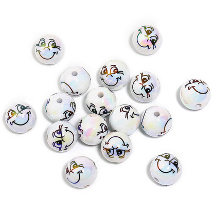 UV Plating Round Acrylic Beads 16mm Funny Emoji Faces 50pcs 6