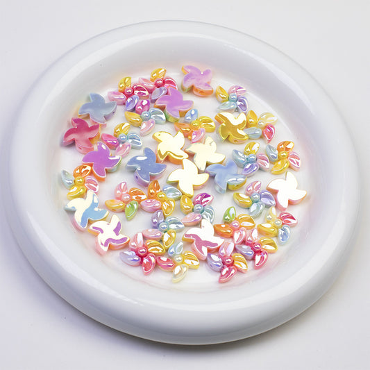 Plating Mini Windmill Resin Beads 14mm Colorful Glossy 20pcs