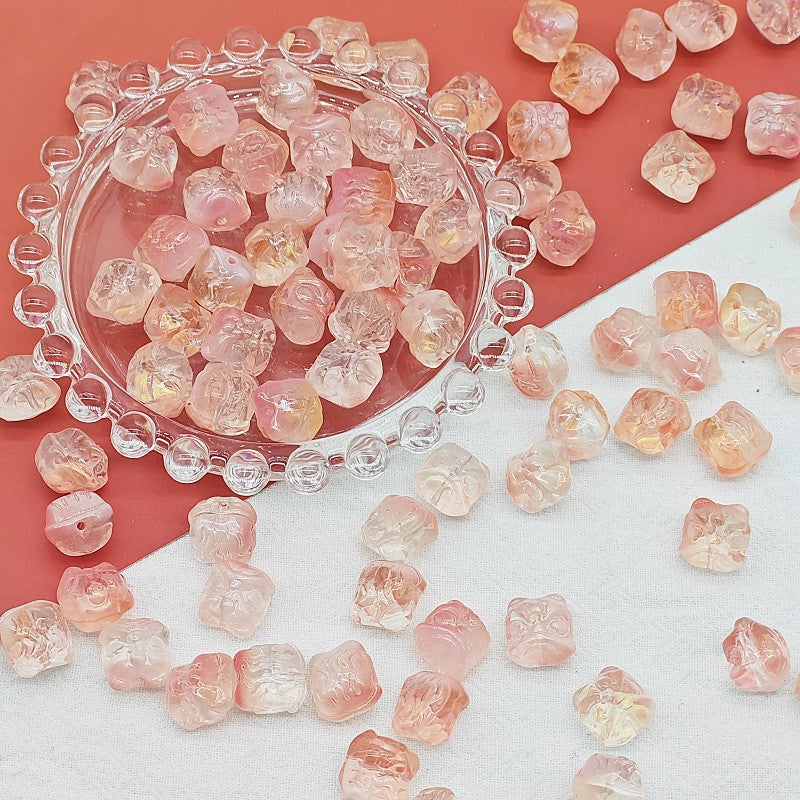 Frosted Lion Face Glass Beads 11mm Pastel Colors 25pcs 12