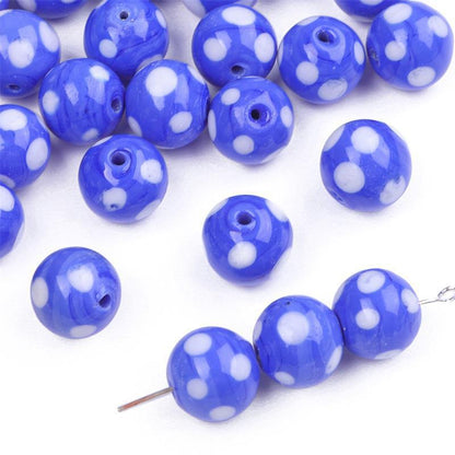 Painted Dots Glass Beads 12mm Colorful Glossy 2pcs 7