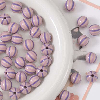 Watermelon Striped Acrylic Beads 10-12mm Round Colorful 20pcs 6