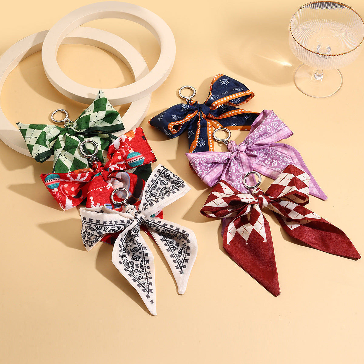 Stylish Ribbon Bow Polyester Keychain Fashionable Accessory 2pcs 3