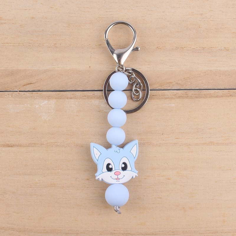 Silicone Cartoon Civet Cat Beaded Keychain Pastel Colors 4
