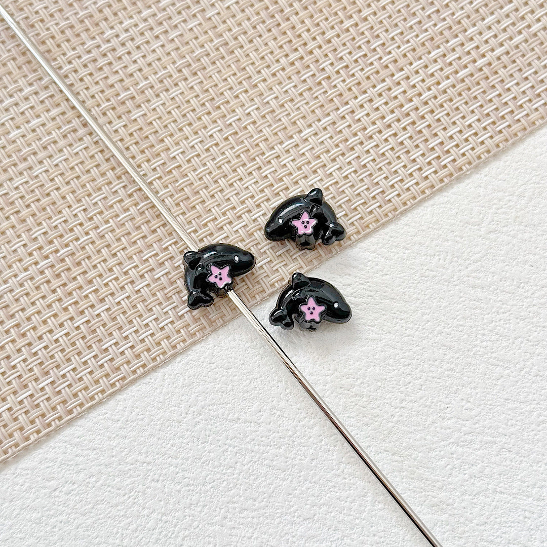 Dolphin and Birthday Bear Metal Beads 15 17mm Painted Alloy 10pcs 11
