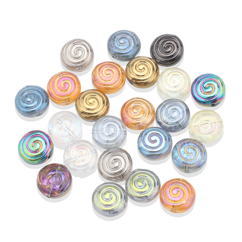 Electroplated Flat Spiral Glass Beads 12mm Metallic Iridescent 30pcs 5
