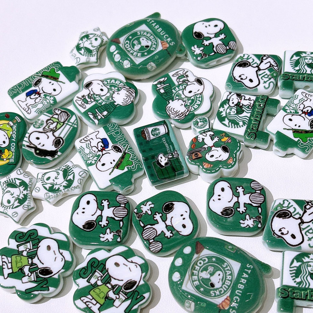 Snopy and Starbuc Mixed Acrylic Beads Playful Cafe Design 50pcs 3