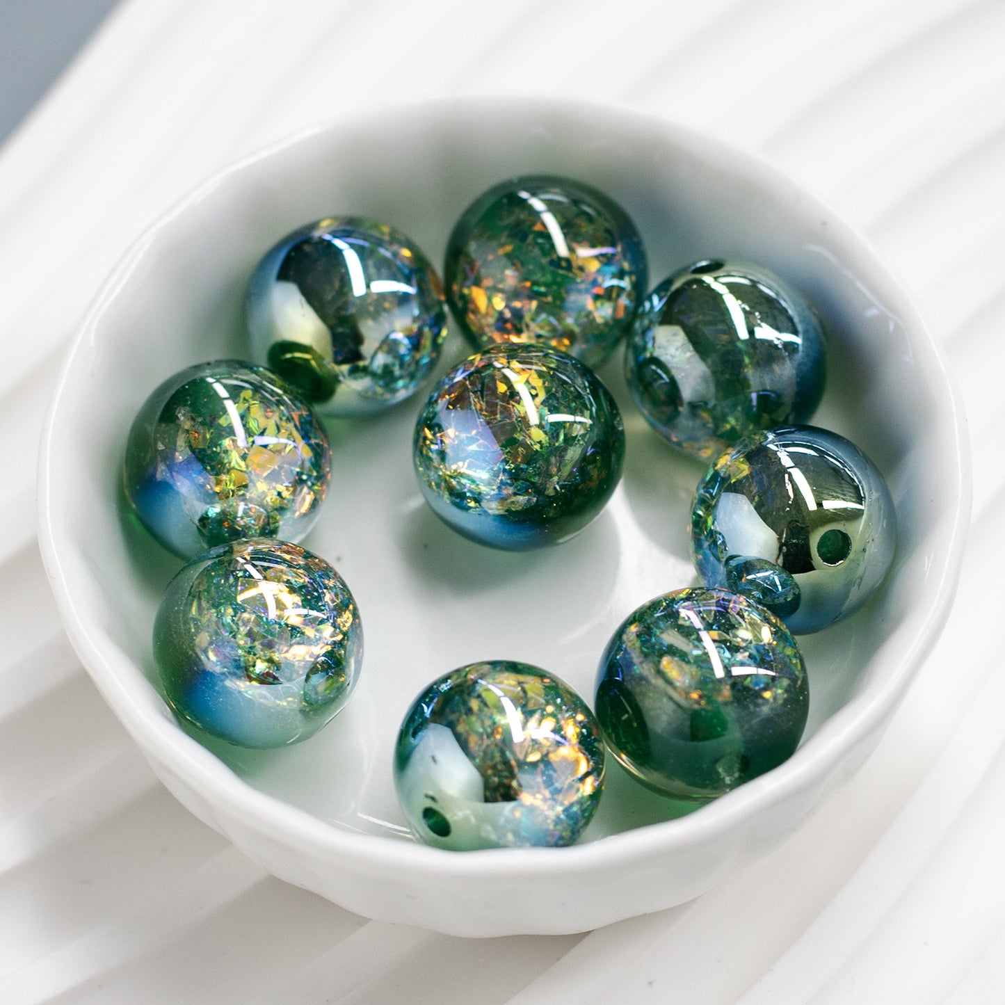 Iridescent Foil Filled Resin Beads 8-16mm Glossy Multicolor 40pcs 18