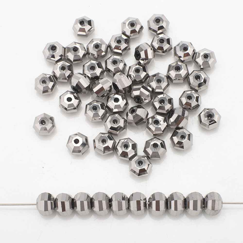 Glass Faceted Spacer Beads 8mm Plating Metallic Color 60pcs 24