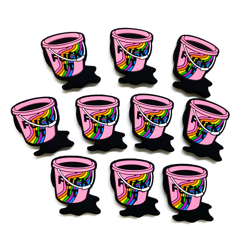 Silicone Focal Beads Handheld Bucket With Rainbow and Silver Handle 20pcs 4