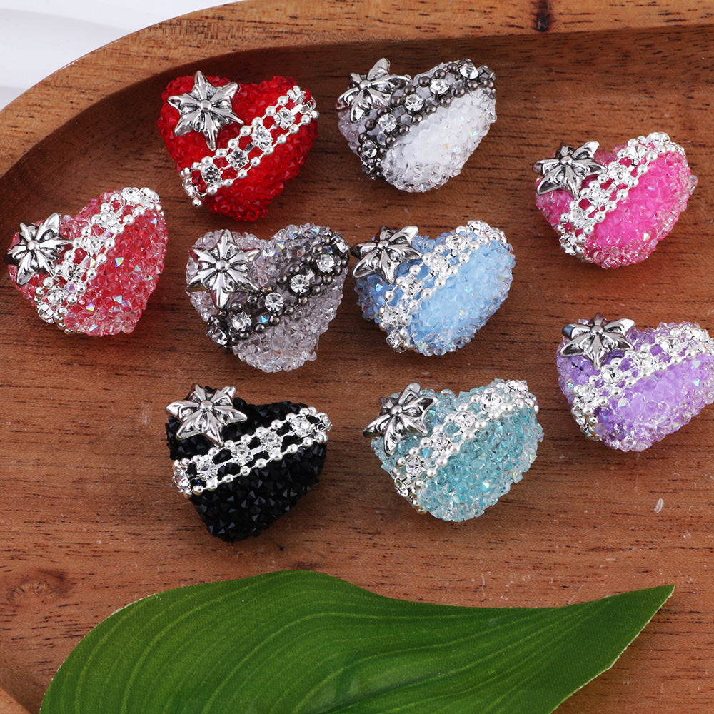 Polymer Clay Heart Rhinestone Beads 20mm Chain Tied 4pcs 2
