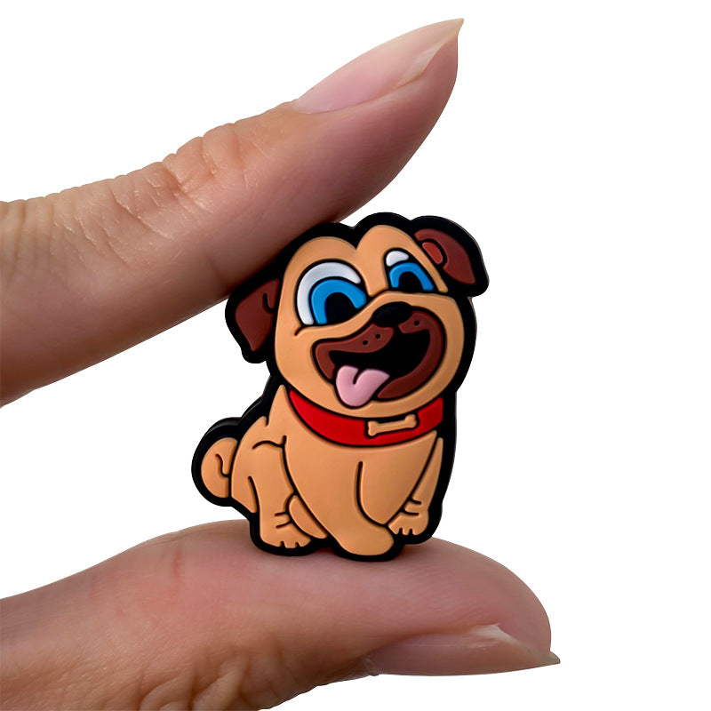 Silicone Focal Beads Animal Puppy Orange Pug Blue Eyes 20pcs 5