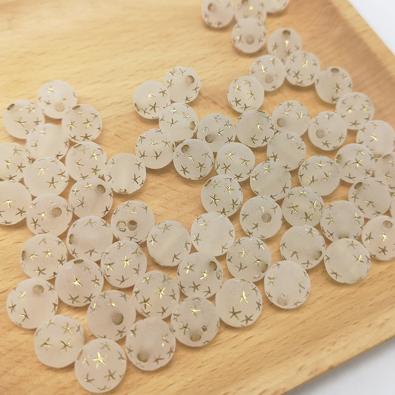 Frosted Round Acrylic Beads 8-10mm Transparent Gold Star 100pcs 4