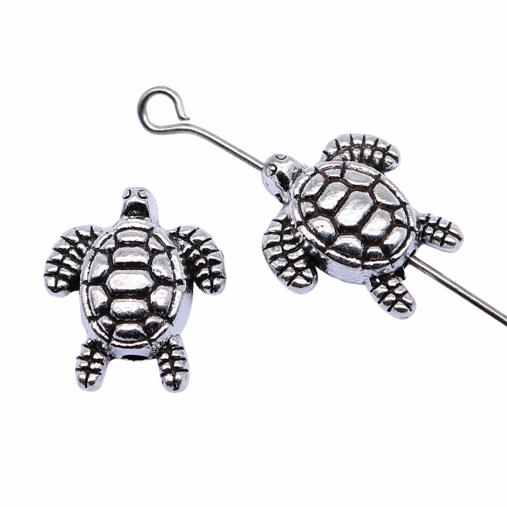 Turtle Metal Beads 14mm Antique Silver Tone Alloy 30pcs 3