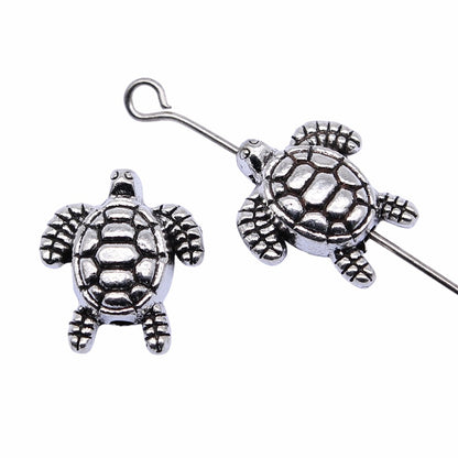 Turtle Metal Beads 14mm Antique Silver Tone Alloy 30pcs 3