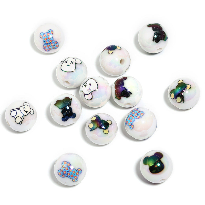 Plating Bearbrick Acrylic Beads 16mm Glossy Jigsaw Pattern 50pcs 6