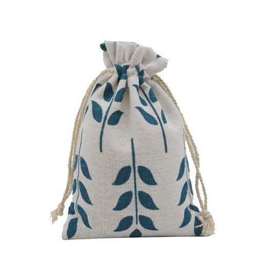 Cotton Linen Drawstring Pouches 10x14cm Animal and Botanical Prints 2pcs 4