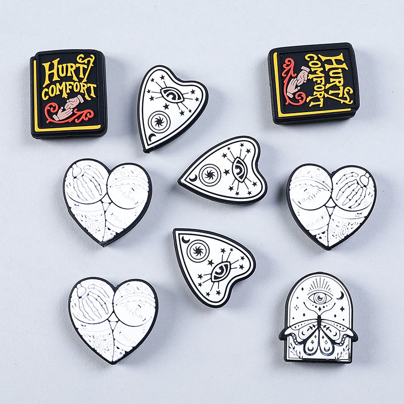 Silicone Focal Beads Gothic Wind Heart With Hurt Comfort Charm 20pcs 2