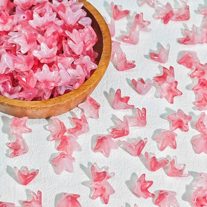 Gradient Five-Petal Flower Glass Beads 10x12mm Translucent Mixed Colors 50pcs 12