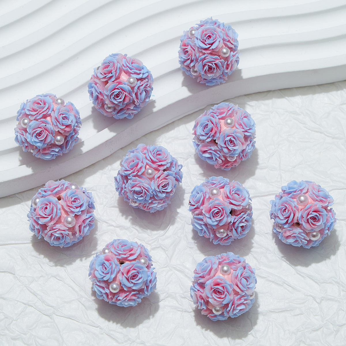 Embellished Flower Cluster Clay Beads 20mm Gradient Rose 10pcs 8