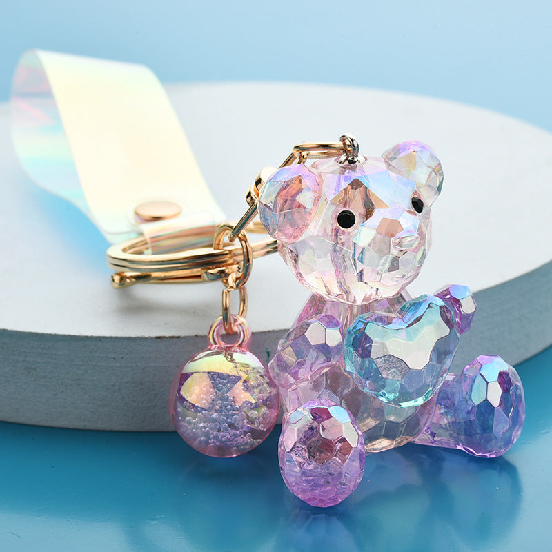 Acrylic Bear Keychain Faceted Iridescent Strap 14cm 6
