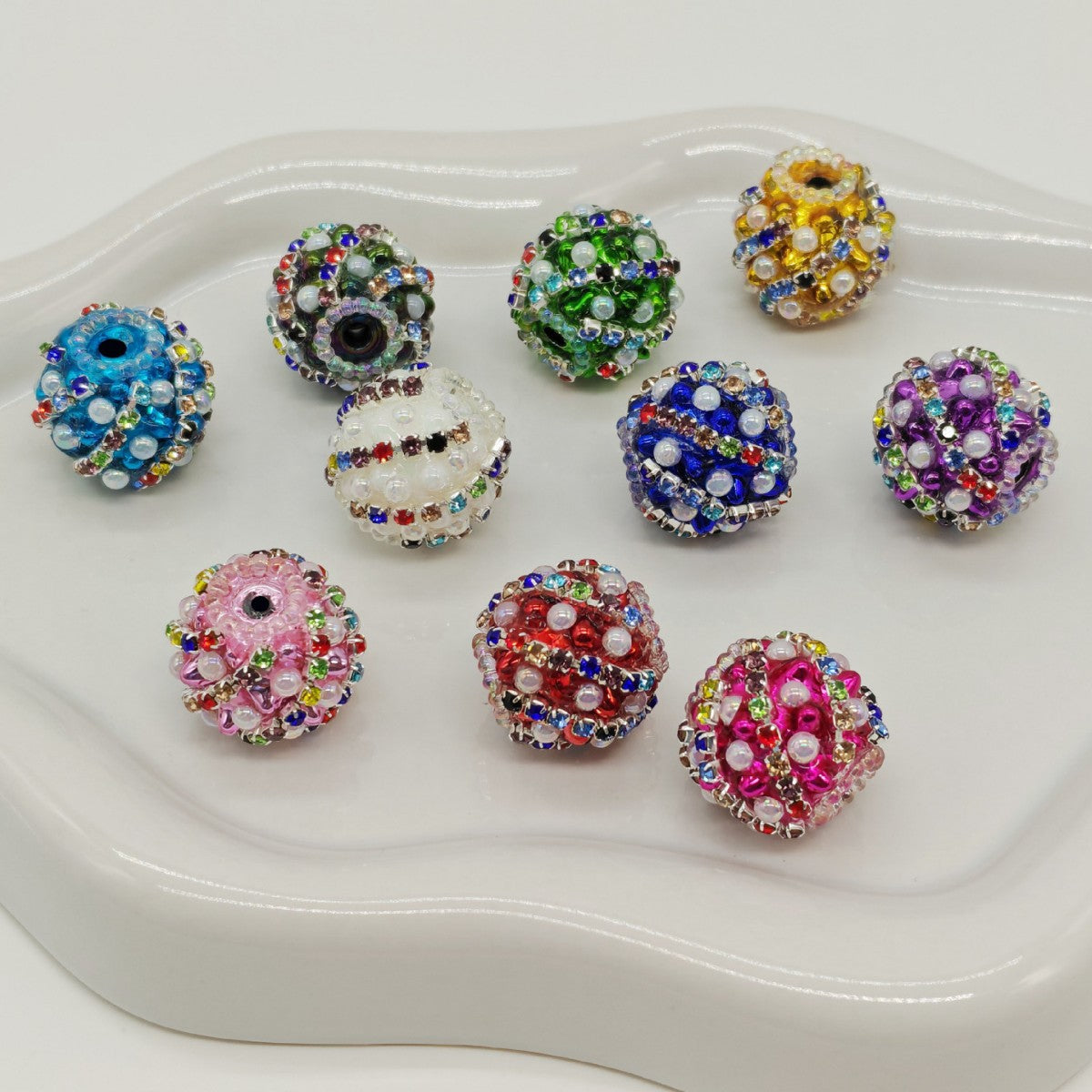 Wavy Rhinestone Beads 18mm Bubblegum Acrylic Multicolor 4pcs