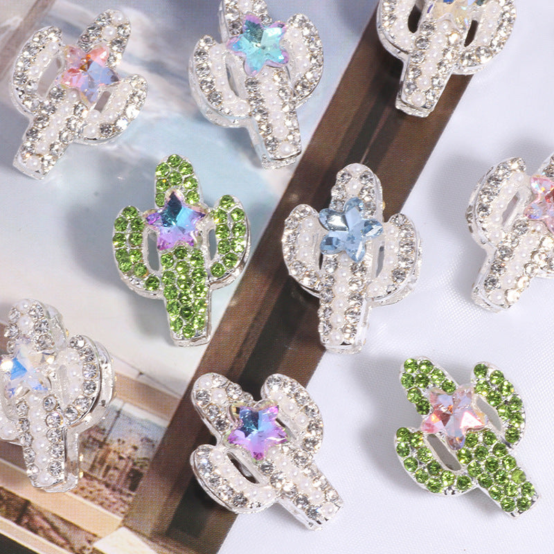 Rhinestone Encrusted Cactus Rhinestone Beads 23mm Alloy 2pcs 4