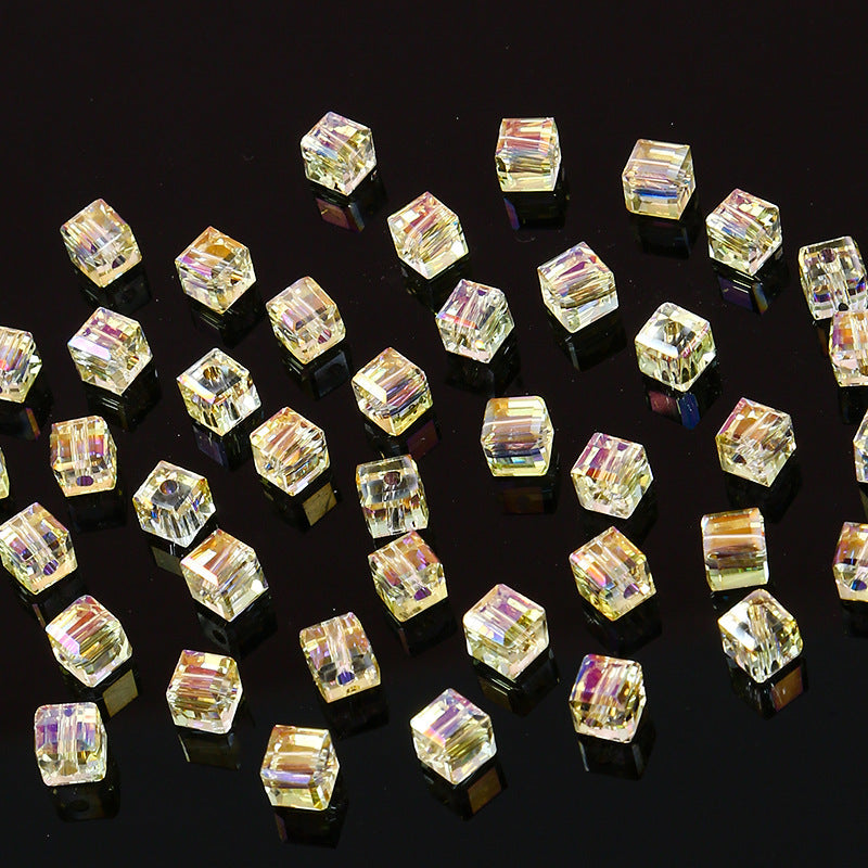 Electroplated Square Glass Beads 6mm Colorful Reflective 96pcs 9
