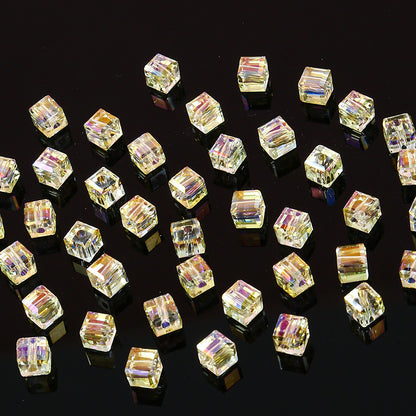 Electroplated Square Glass Beads 6mm Colorful Reflective 96pcs 9