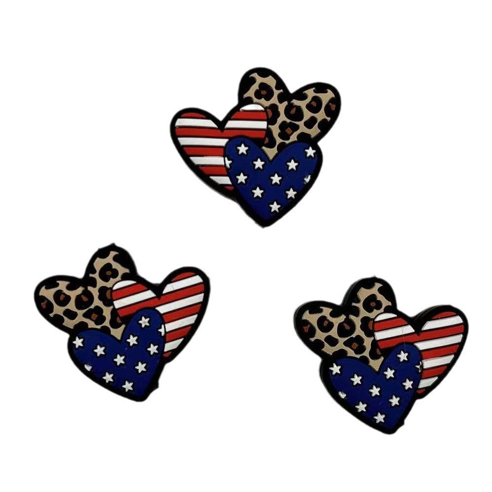 Silicone Focal Beads Independent Day US Flag Cowboy Boots Hearts 20pcs 4