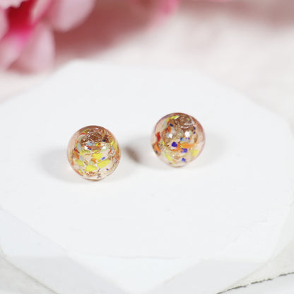 Lampwork Glass Beads Round 10/12mm Floral Silver Foil Filled 10pcs 11