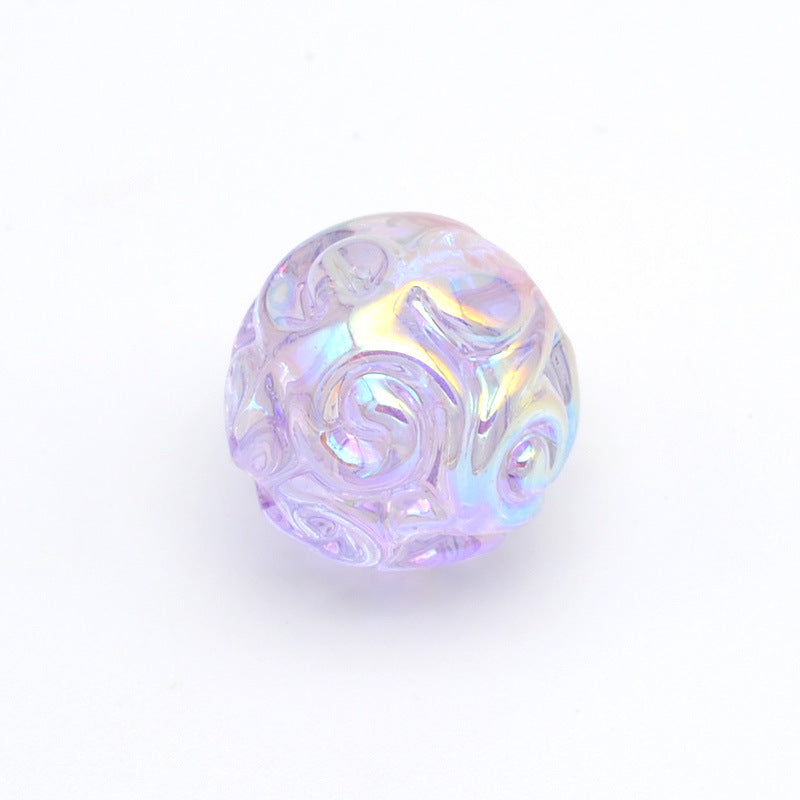 Plating Round Acrylic Beads 16mm UV Embroidered Iridescent 20pcs 10