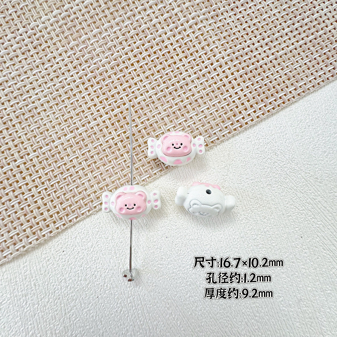 Cat and Bear Candy Painted Metal Beads 13 16mm Glossy 10pcs 12