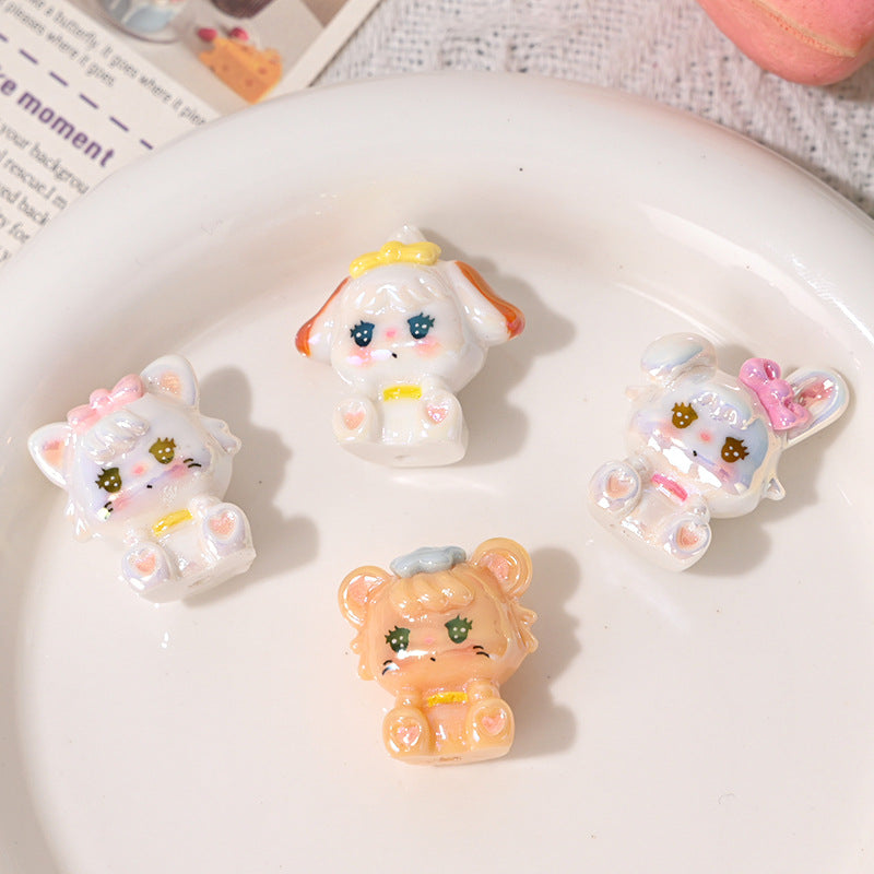 Plating Cat Resin Beads 27mm Colorful Suspender Trousers 10pcs 4
