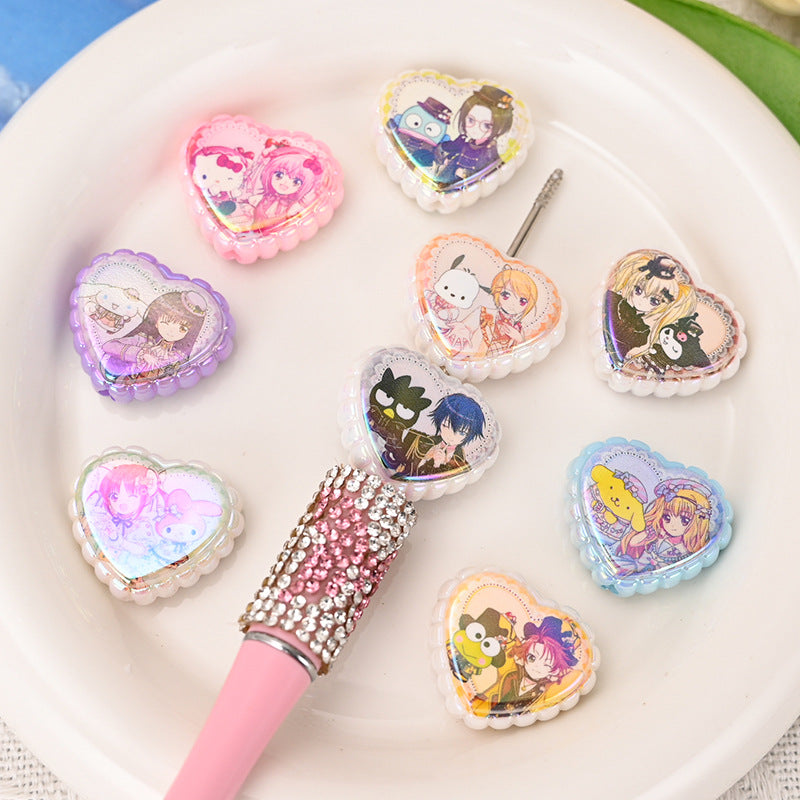 Plating Lace Heart Acrylic Beads 26mm Anime Character Double-Sided Printed 10pcs 2