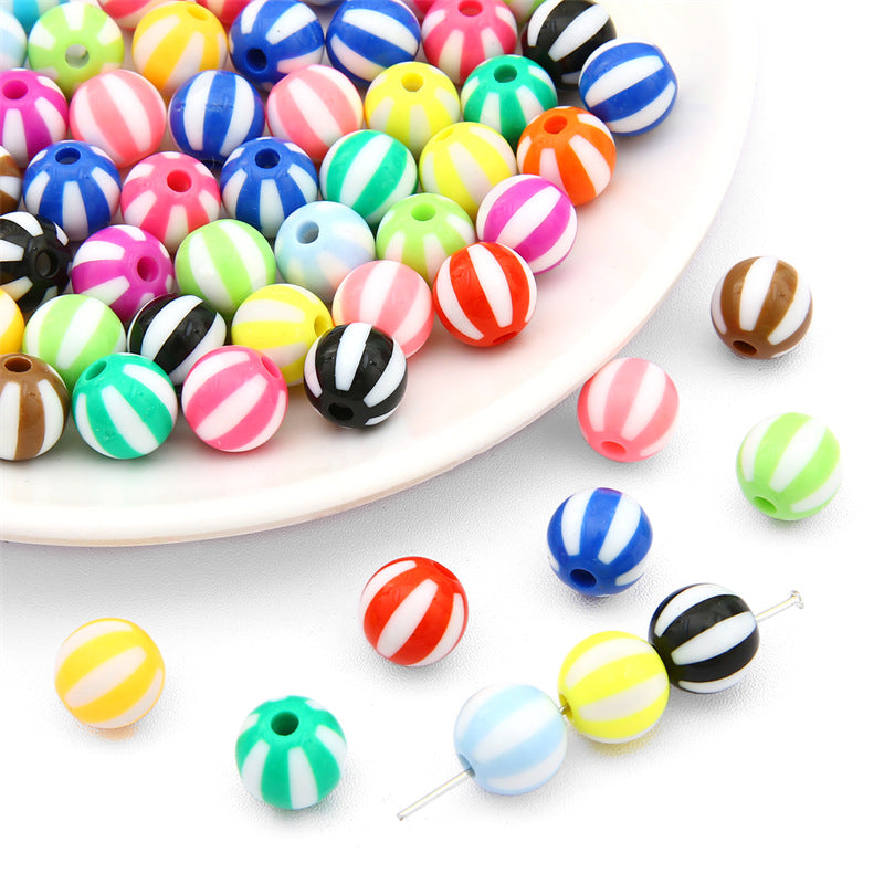 Heart Round Acrylic Beads 12mm Colored Striped Printed 10pcs 7