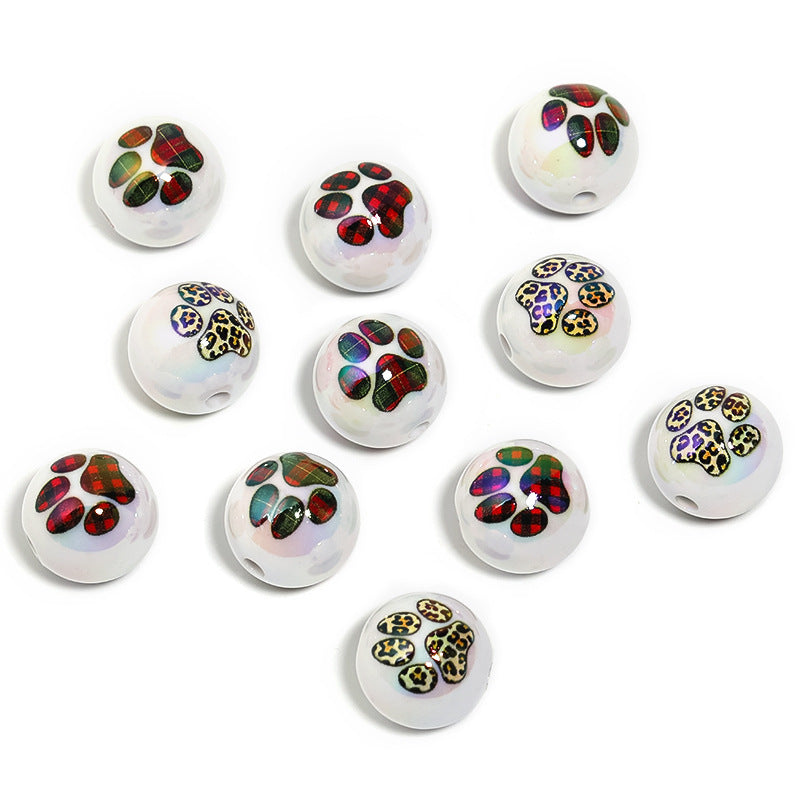 UV Plating Round Acrylic Beads 16mm Leopard Print and Puppy Paw 50pcs 5