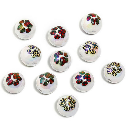 UV Plating Round Acrylic Beads 16mm Leopard Print and Puppy Paw 50pcs 5