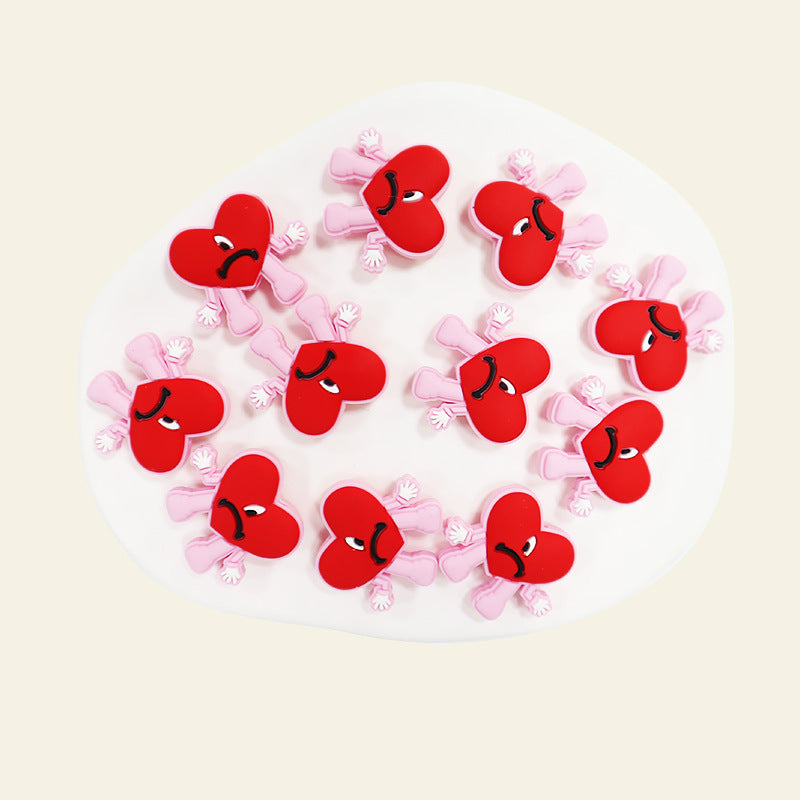 Silicone Focal Beads Bad Bunny Heart with Quirky Legs 5