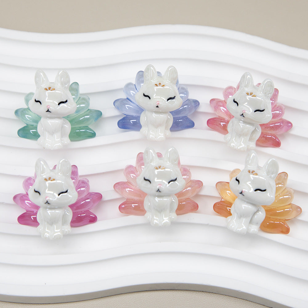 Nine Tailed Fox Resin Beads Glossy White Pastel Tails 8pcs