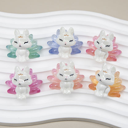 Nine Tailed Fox Resin Beads Glossy White Pastel Tails 8pcs