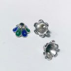 Alloy Trumpet Flower Bead Caps 9mm Blue Green Enamel 50pcs