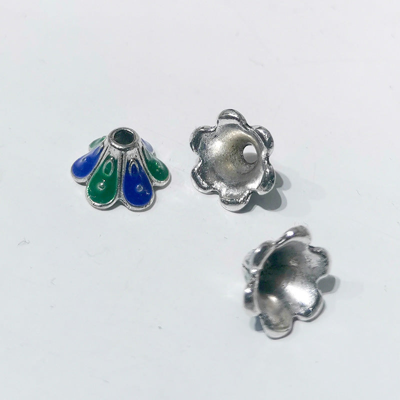 Alloy Trumpet Flower Bead Caps 9mm Blue Green Enamel 50pcs