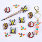 Silicone Focal Beads Cow Skull Feathered Turquoise 20pcs 3