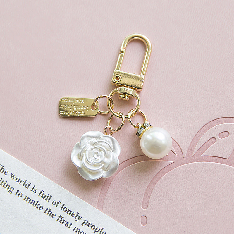 Pearl Bow Knot Keychain Resin Gold Alloy Accent 4