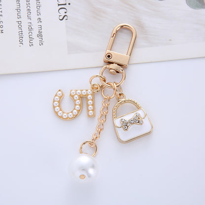Metal Letter Bag Rhinestone Keychain Glossy Purse Charm 7